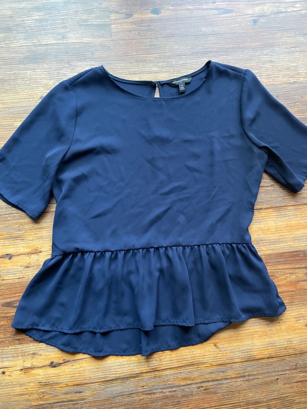 Banana Republic Navy Peplum Short-Sleeve Blouse